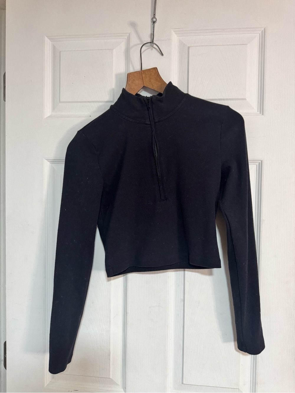Sunday Best Black Cropped Half-Zip Mock Neck Top